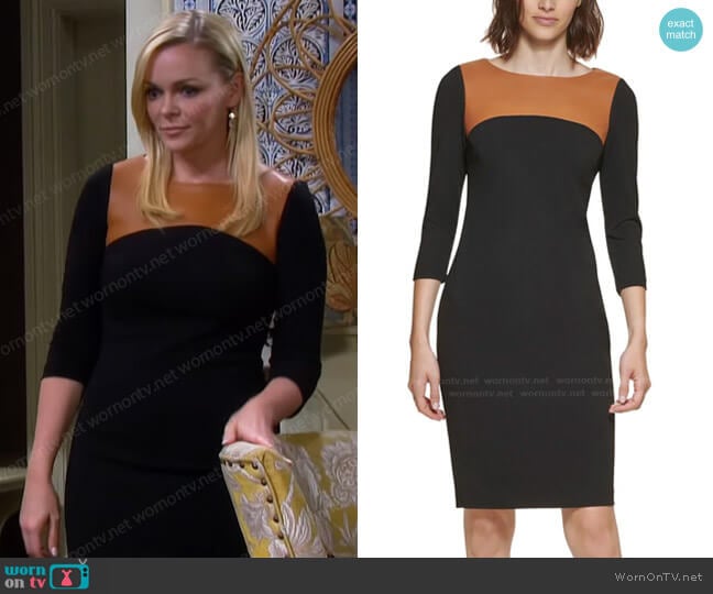 Calvin Klein Faux Leather Yoke Sheath Dress worn by Belle Brady (Martha Madison) on Days of our Lives