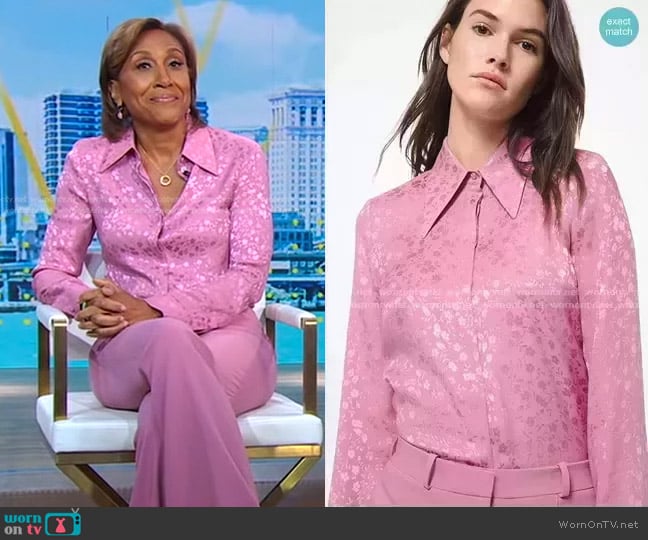 Michael Kors Floral Silk Jacquard Shirt worn by Robin Roberts on Good Morning America