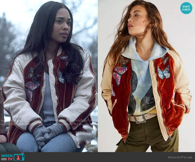 Free People Velvet Embroidered Bomber worn by Faran Bryant (Zaria) on Pretty Little Liars Original Sin