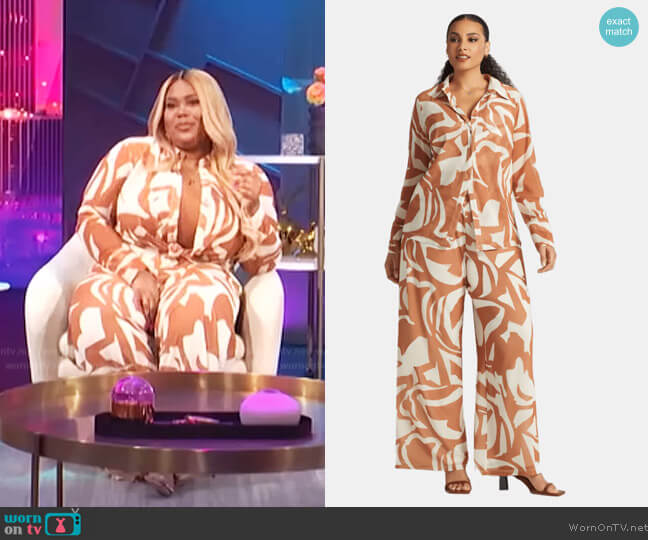 Gabrielle Union Mesh Button Up Shirt and Pants worn by Nina Parker on E! News