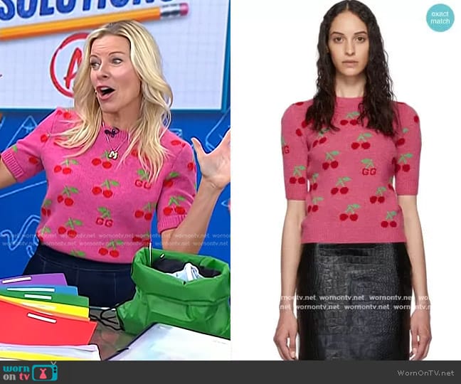 Gucci Cherries Short Sleeve Sweater worn by Meredith Sinclair on Today