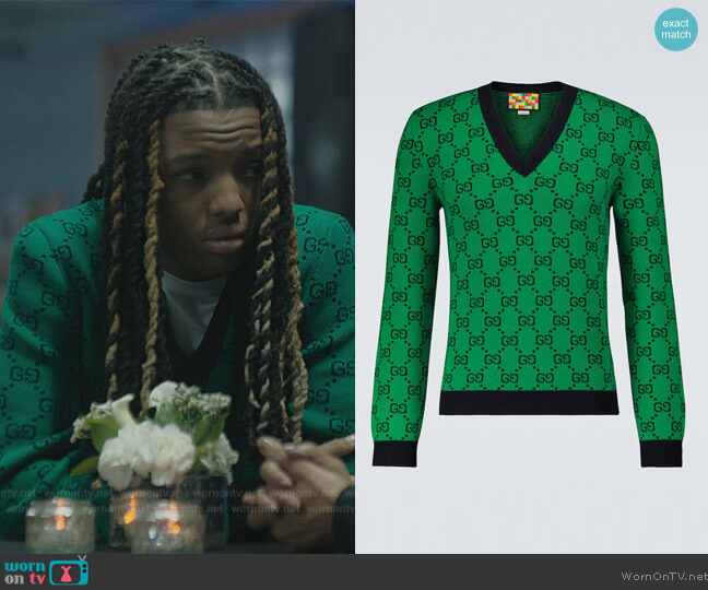 Gucci GG Multicolor v-neck Sweater worn by Jake (Michael Epps) on The Chi