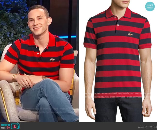 Gucci Striped Bee-Embroidered Polo Shirt worn by Adam Rippon on E! News