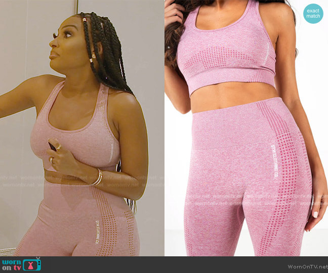 Gym Clothing Co Bloom Sports Bra and Leggings in Bubblegum Pink worn by Lesa Milan (Lesa Milan) on The Real Housewives of Dubai