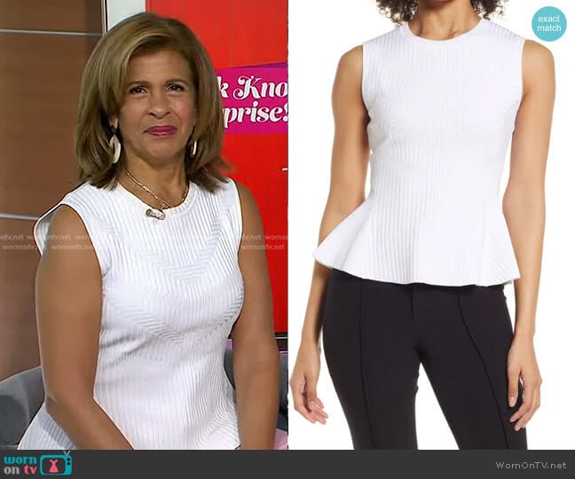 Halogen Sleeveless Peplum Sweater in white worn by Hoda Kotb on Today