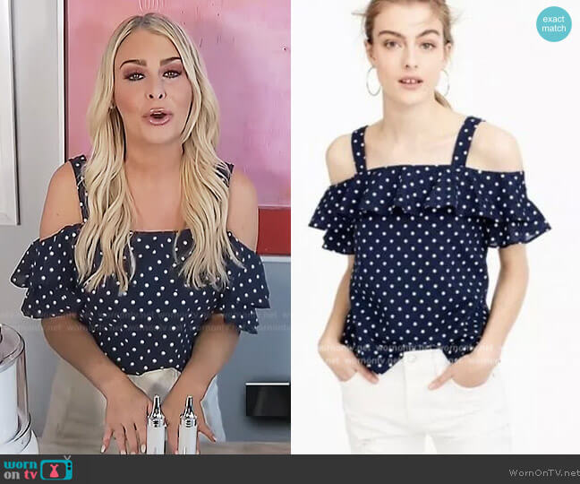J. Crew Collection silk cold-shoulder top worn by Sadie Murray on Extra
