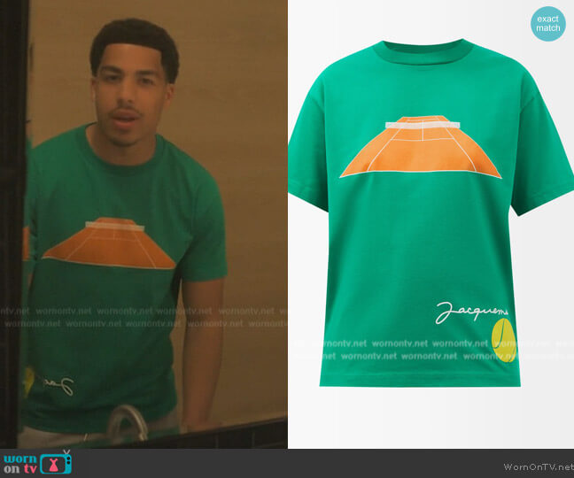 Jacquemus Tennis-print cotton-jersey T-shirt worn by Andre Johnson, Jr. (Marcus Scribner) on Grown-ish
