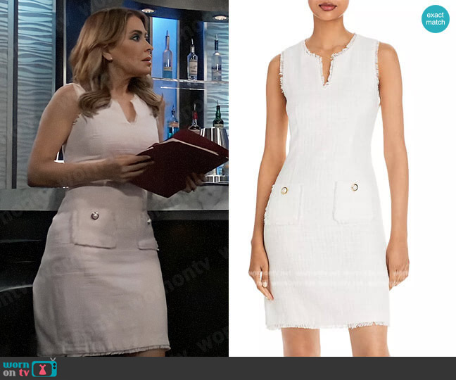 Karl Lagerfeld Paris Sleeveless Tonal Tweed Pocket Sheath Dress worn by Olivia Falconeri (Lisa Lo Cicero) on General Hospital