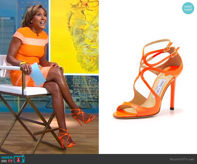 Lang Patent Strappy Sandal by Jimmy Choo worn by Robin Roberts on Good Morning America