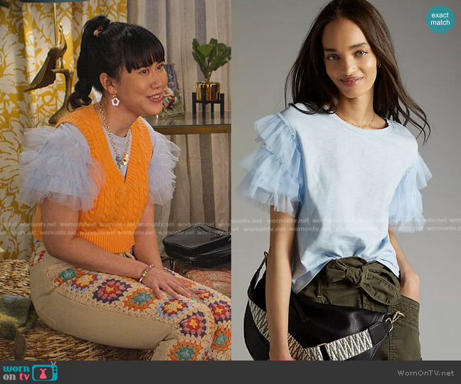 Lea & Viola Ruffled Tulle Tee worn by Eleanor Wong (Ramona Young) on Never Have I Ever
