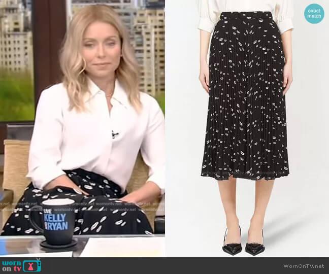 WornOnTV: Kelly’s white blouse and black printed skirt on Live with ...