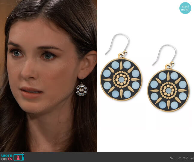 Lucky Brand Gold-Tone Hammered Mother-of-Pearl Circle Drop Earrings worn by Willow Tait (Katelyn MacMullen) on General Hospital