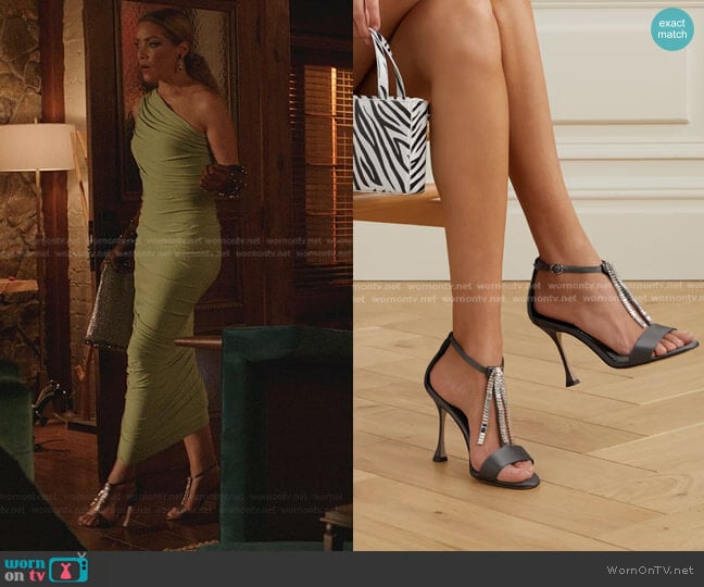 Manolo Blahnik Bambi Crystal-Embellished Satin Sandals  worn by Dominique Deveraux (Michael Michele) on Dynasty