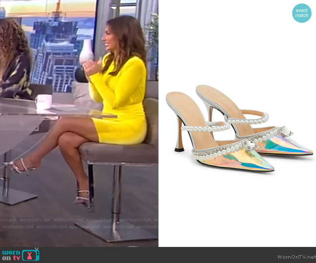 Mach and Mach Iridescent embellished mules worn by Alyssa Farah Griffin on The View