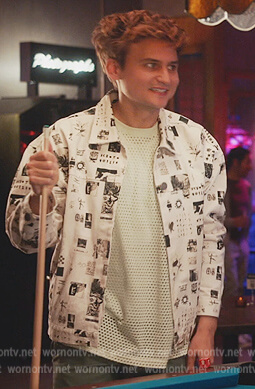 Michael’s white printed jacket on Everythings Trash