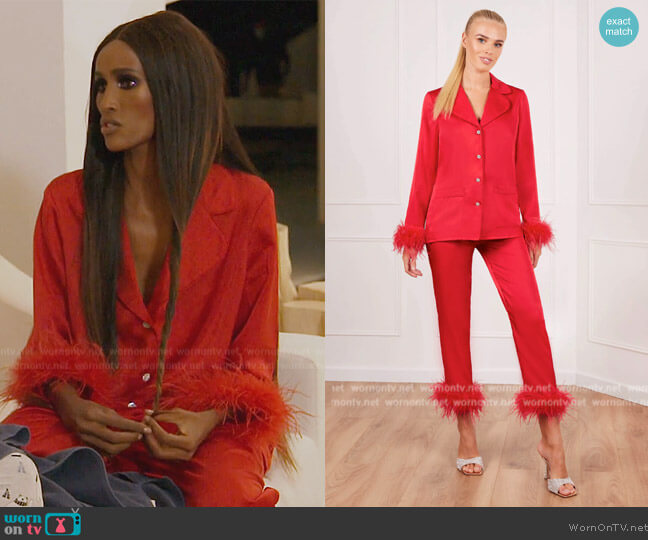 Nadine Merabi Darcie Red Pajamas worn by Chanel Ayan (Chanel Ayan) on The Real Housewives of Dubai