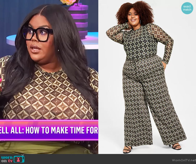 Nina Parker Trendy Plus Size Sheer Printed Mesh Top worn by Nina Parker on E! News