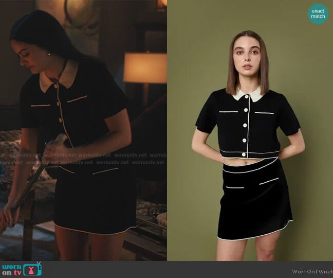 Oak + Fort Cropped Knit Blouse and Skirt worn by Veronica Lodge (Camila Mendes) on Riverdale