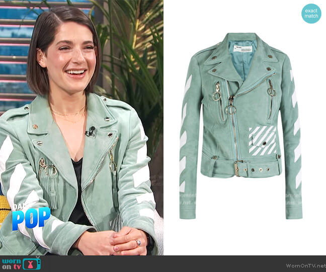 Off White Patched Biker Jacket worn by Daryn Carp on E! News