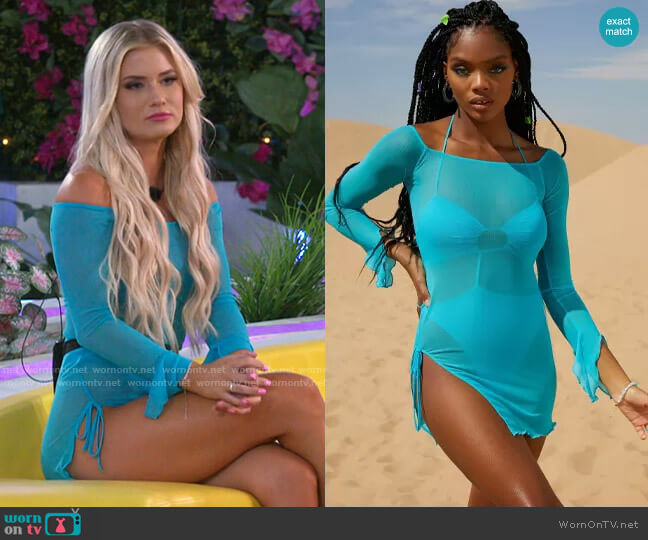 Oh Polly Santa Rosa Dress in Aqua worn by Deb Chubb on Love Island USA