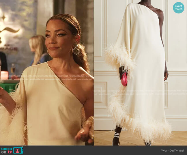 Taller Marmo One Shoulder Feather-Embellished Dress worn by Dominique Deveraux (Michael Michele) on Dynasty