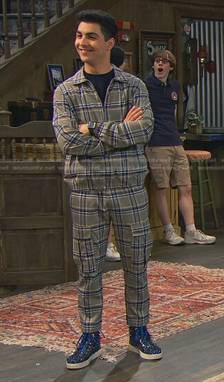 Parker's grey plaid jacket and pants on Bunkd