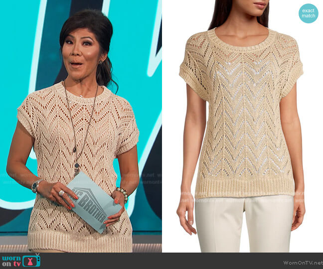 Peserico Tricot Open-Knit Chevron Top worn by Julie Chen on Big Brother