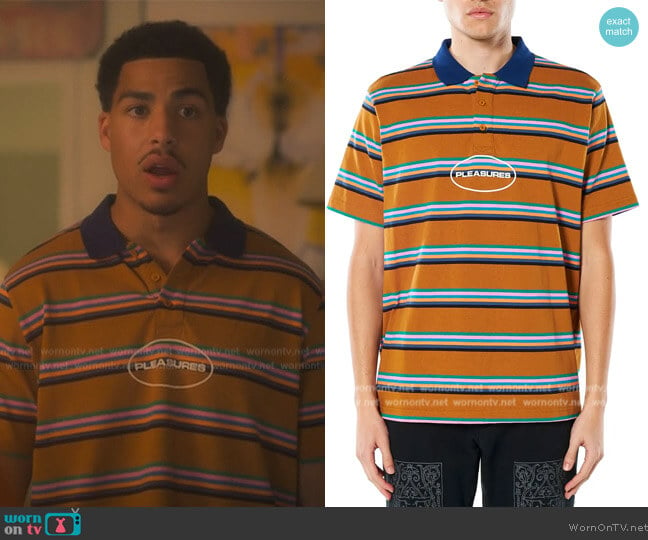 Pleasures Decoy Stripe Polo worn by Andre Johnson, Jr. (Marcus Scribner) on Grown-ish