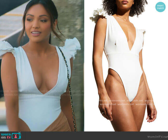 Port de Bras Antillas Ruffled-Shoulder One-Piece Swimsuit worn by Lauren Shortt (Lauren Shortt) on Selling the OC