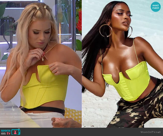 Pretty Little Thing Shape Lime Structured Cup Corset worn by Deb Chubb on Love Island USA