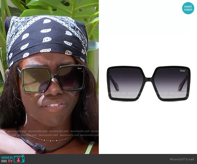 Quay Almost Ready Sunglasses in Black Smoke worn by Sereniti Springs on Love Island USA