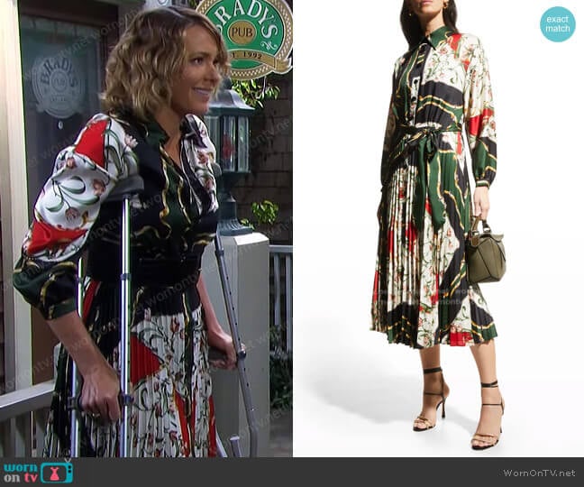 Rickie Freeman for Teri Jon Scarf-Print Shirtdress with Pleated Skirt worn by Nicole Walker (Arianne Zucker) on Days of our Lives