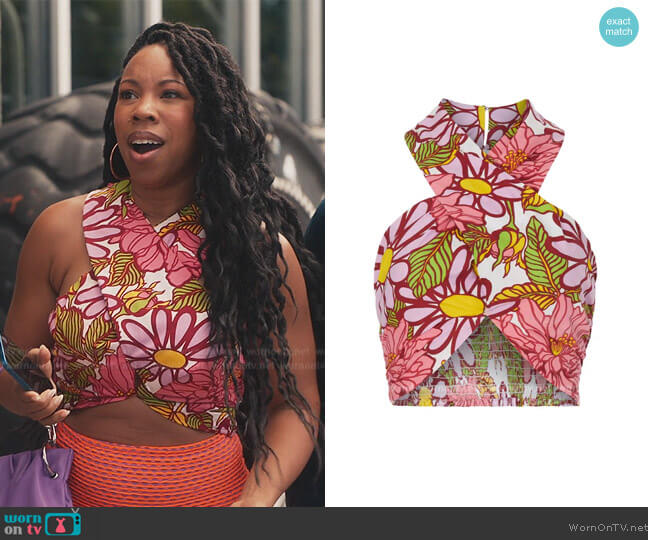 SWF Crossover Cotton Halter Top worn by Malika ( Toccarra Cash) on Everythings Trash