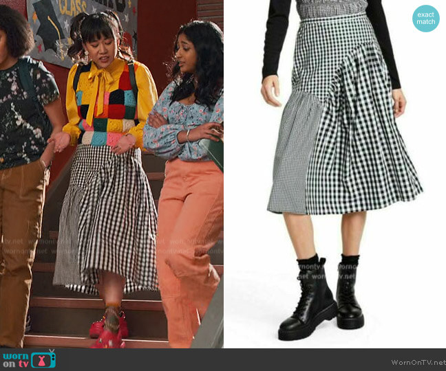 Sandy Liang x Target Gingham Midi A-line Skirt worn by Eleanor Wong (Ramona Young) on Never Have I Ever