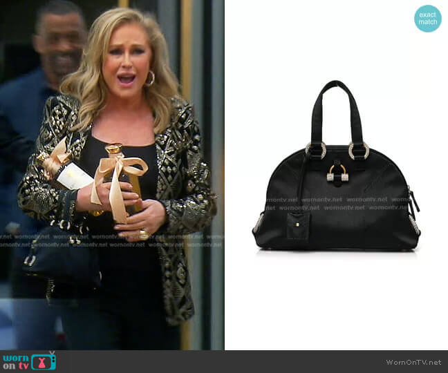 Saint Laurent Satin Crystal Mini Muse Black worn by Kathy Hilton on The Real Housewives of Beverly Hills