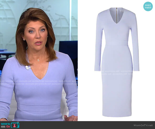 Scanlan Theodore Belted Long-Sleeve Midi-Dress worn by Norah O'Donnell on CBS Evening News