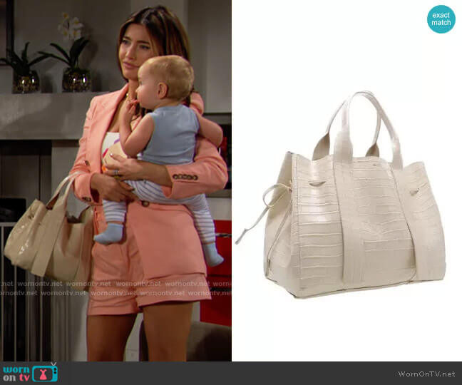 Schutz Maxi Crocodile-Embossed Leather Bag worn by Steffy Forrester (Jacqueline MacInnes Wood) on The Bold and the Beautiful