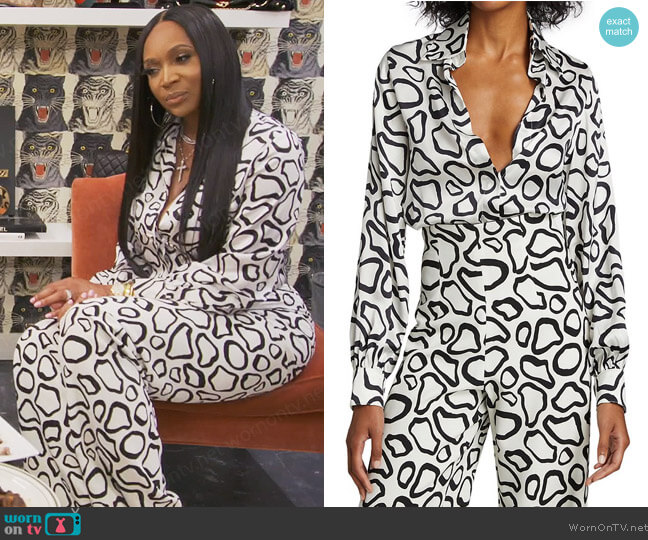 Sergio Hudson Giraffe Print Blouse and Pants worn by Marlo Hampton on The Real Housewives of Atlanta