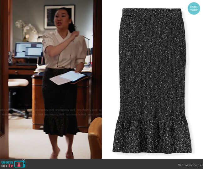 St. John Ruffle Hem Tweed Knit Pencil Skirt worn by Sherri Kansky (Ruthie Ann Miles) on All Rise