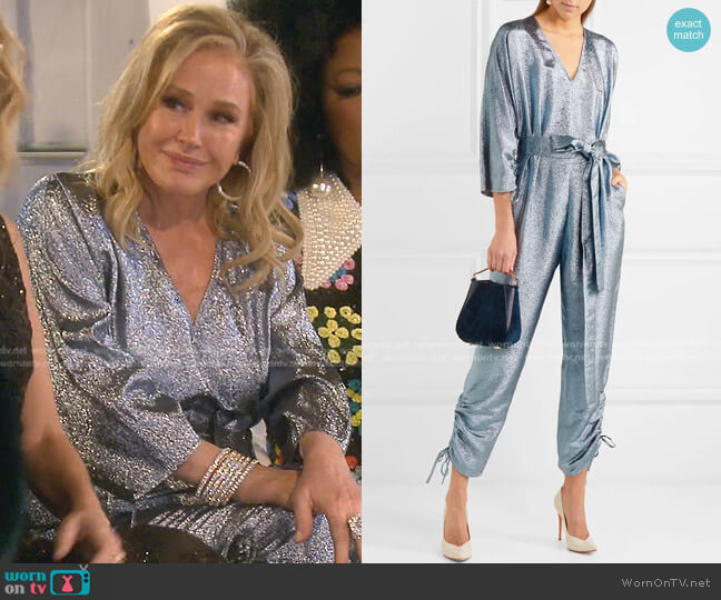 Stella McCartney Padma Lamé Jumpsuit in Blue worn by Kathy Hilton on The Real Housewives of Beverly Hills