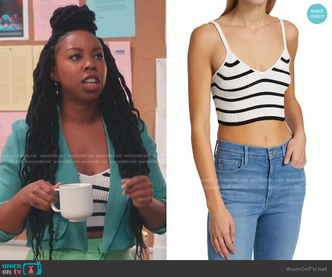 Frame Striped Ribbed-Knit Tank Top worn by Malika ( Toccarra Cash) on Everythings Trash