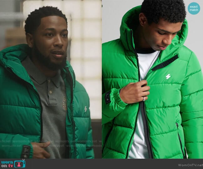 Superdry Sports Puffer Hooded Jacket worn by Emmett (Jacob Latimore) on The Chi