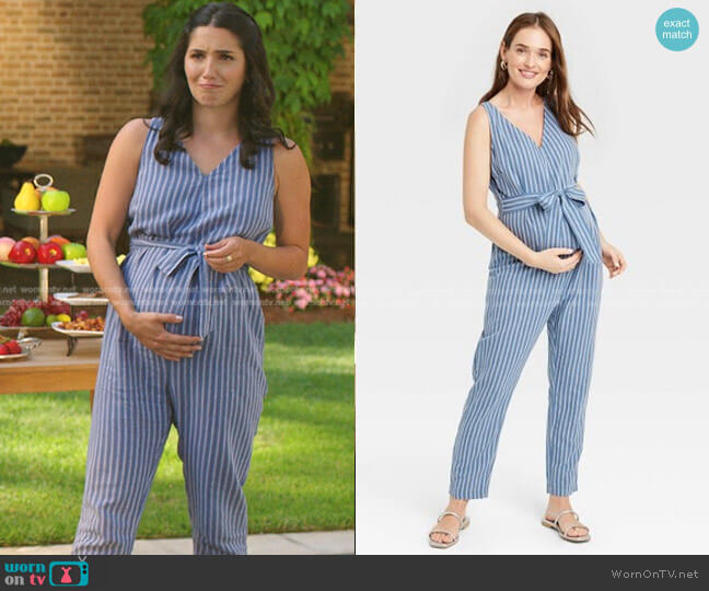 The Nines by HATCH Sleeveless Tie Maternity Jumpsuit worn by Stacey (Samantha Massell) on Dynasty
