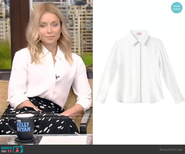 WornOnTV: Kelly’s white blouse and black printed skirt on Live with ...