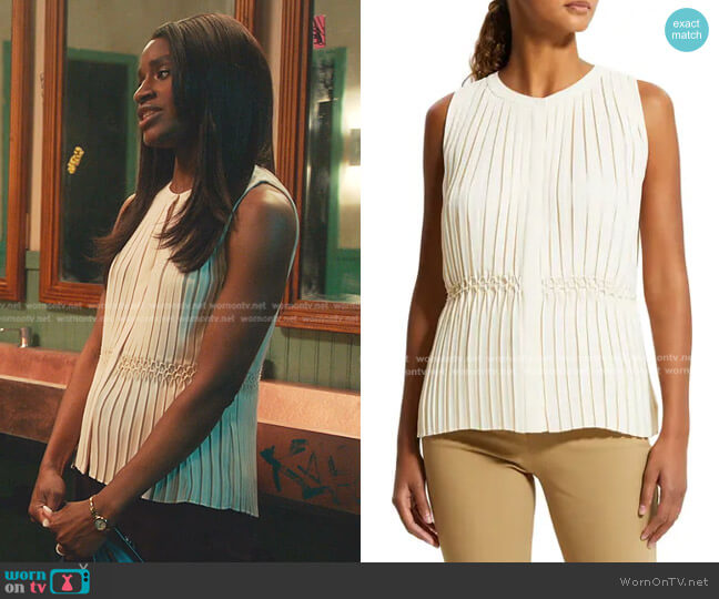 Theory Pleated Recycled Polyester Blouse worn by Jessie (Nneka Okafor) on Everythings Trash