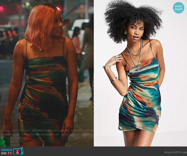 Topshop Landscape Ruch Mini Mesh Dress worn by Phoebe (Phoebe Robinson) on Everythings Trash