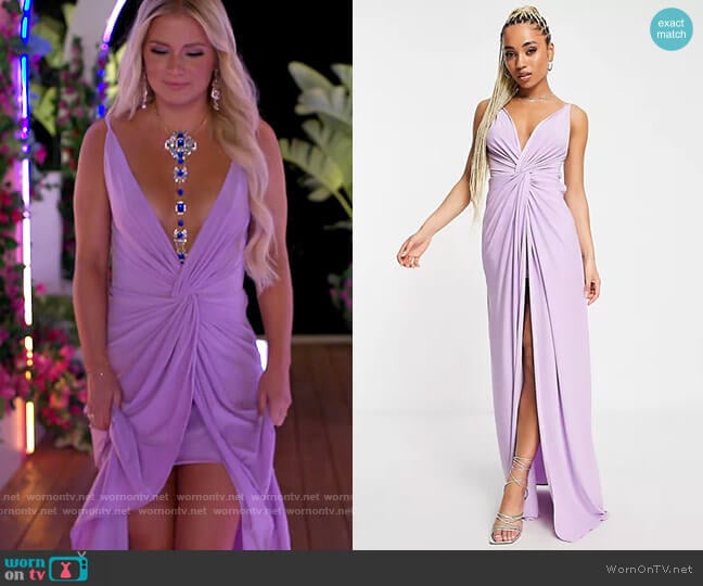 Trendyol Knot Front Maxi Dress in Lilac worn by Deb Chubb on Love Island USA