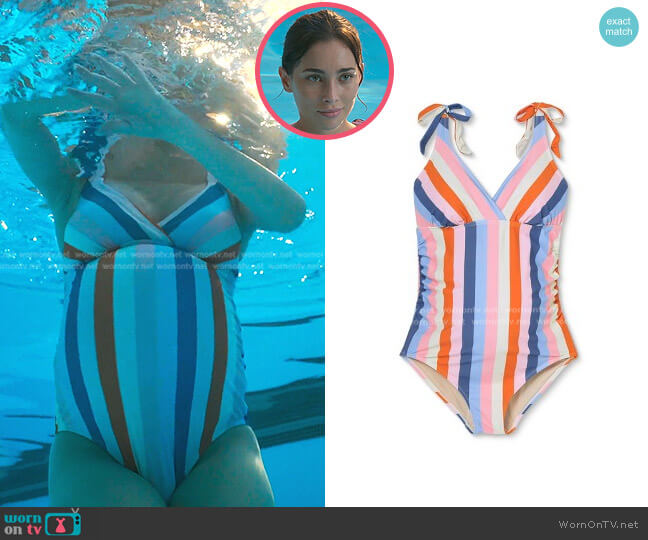 Ingrid & Isabel V-Neck with Tie-Strap One Piece Maternity Swimsuit worn by Isabella (Priscilla Quintana) on Good Trouble