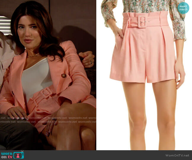 Veronica Beard Ashford Shorts in Heathered Bright Coral worn by Steffy Forrester (Jacqueline MacInnes Wood) on The Bold and the Beautiful