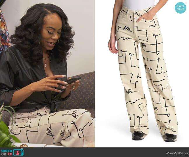 We Wore What Print High Waist Wide Leg Jeans worn by Sanya Richards-Ross on The Real Housewives of Atlanta